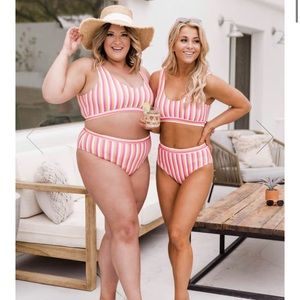 Orange + Pink striped bikini XL